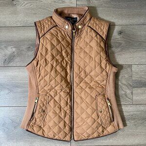 Love Tree Puffer Vest Size Medium Womens Fitted Orange Diamond Quilted Full Zip